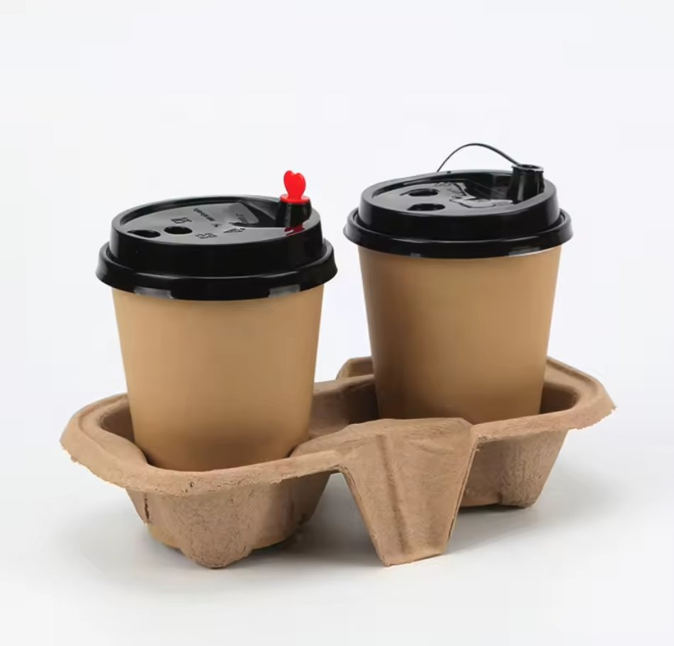 Compostable and Biodegradable 2/4 Cups Pulp Paper Holder Tray Carrier