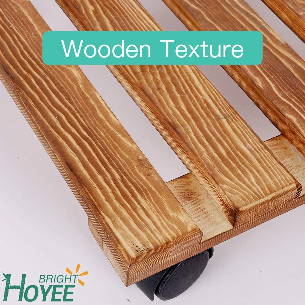 Wholesale Plant Caddy Wooden Plant Stand Rack Square Indoor Outdoor on Roller Patio Flower Pot