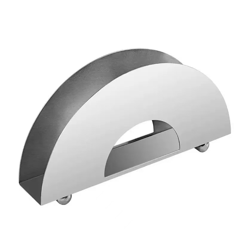Commercial Kitchenware Thickened Stainless Steel Restaurant Half-Circle Napkin Rack Hotel Napkin Holder with Feet