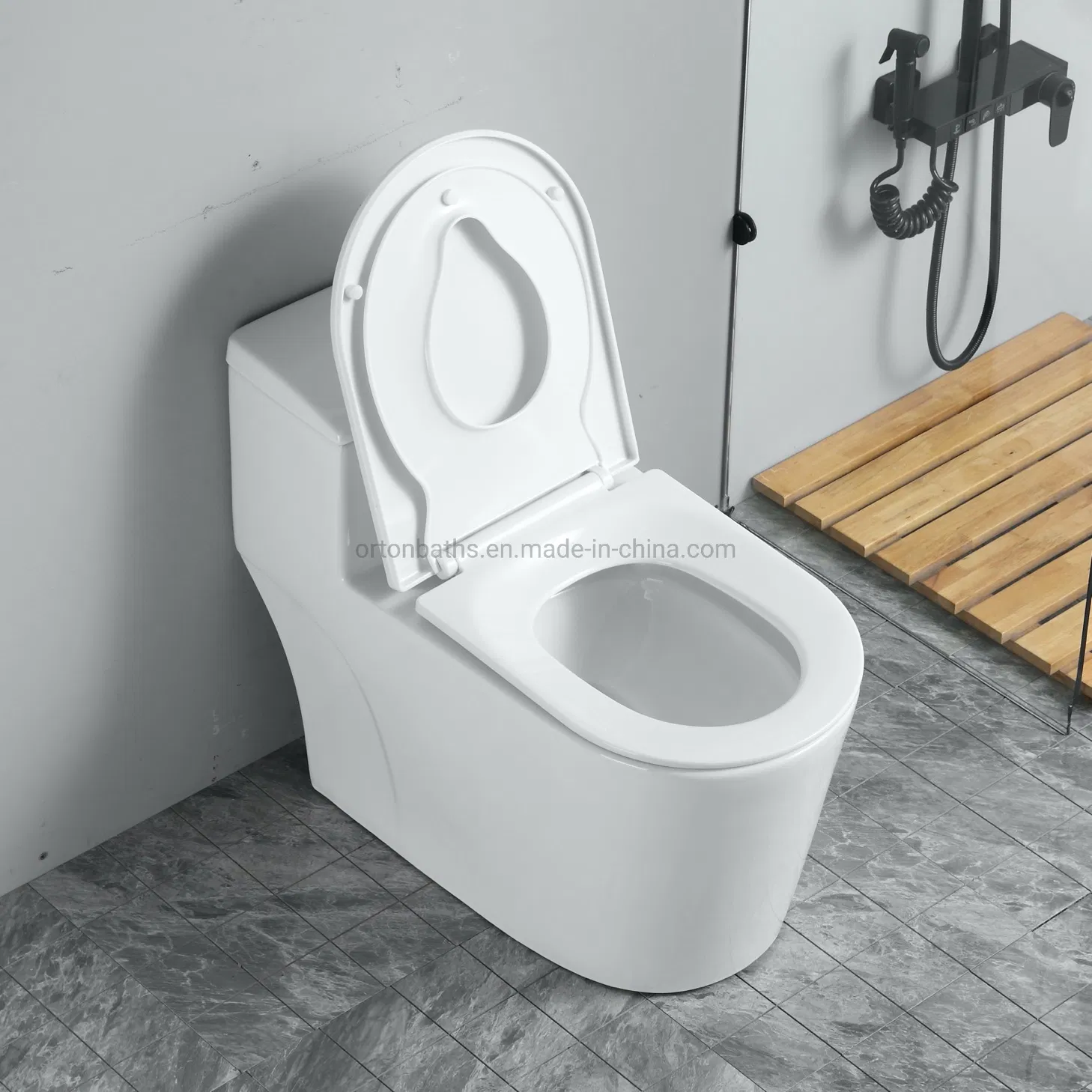 Ortonbath China Sanitary Ware Hinged Glossy Sustainable Recycled Wood Environment Friendly MDF Toilet Bowl Seat Cover for Both Adult and Children Kids