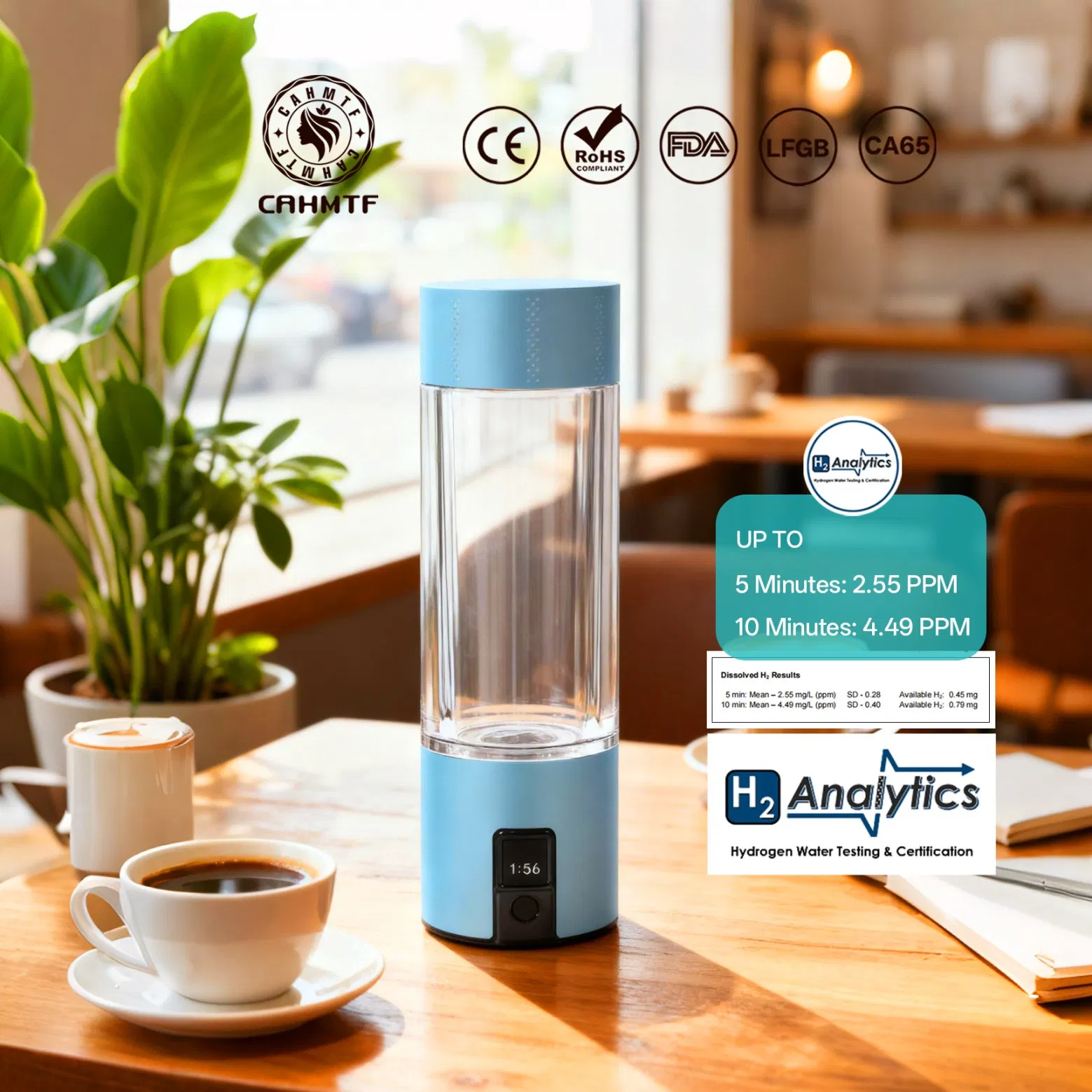 Cahmtf Portable 200ml Hydrogen Water Bottle 4500ppb H2 EAC/FDA Custom Branding (MOQ 100)