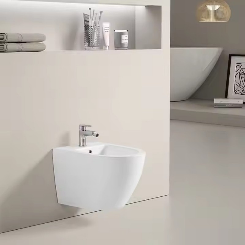 Wall-Hung One-Piece Ceramic Round Bidet Hygienic Spray for Modern Bathrooms