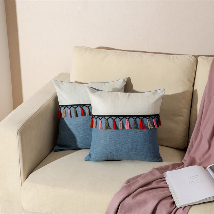 Home Decoration Linen Tassel Modern Simple Sofa Pillow Bedroom Living Room Cushion Cover Pillowcase