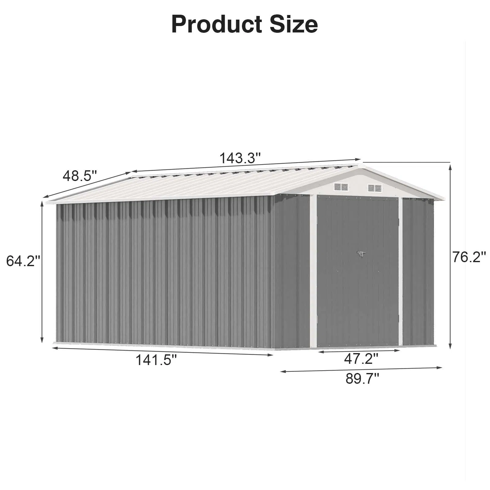 12 X 8 FT Outdoor Steel Shed Storage House with Lockable Doors