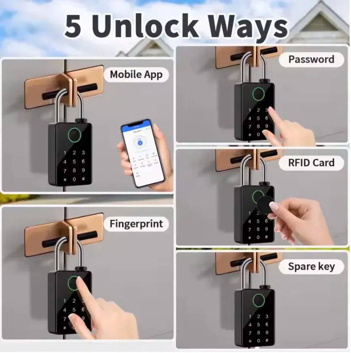 IP65 Waterproof Tuya APP Bluetooth Password IC Card Fingerprint Smart Digital Padlock