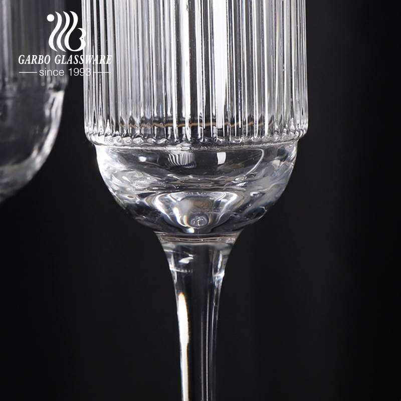 Modern Gold Rim Ribbed Glass Wine Decanter Stemware Goblet Barware Ribbed Wine Glass