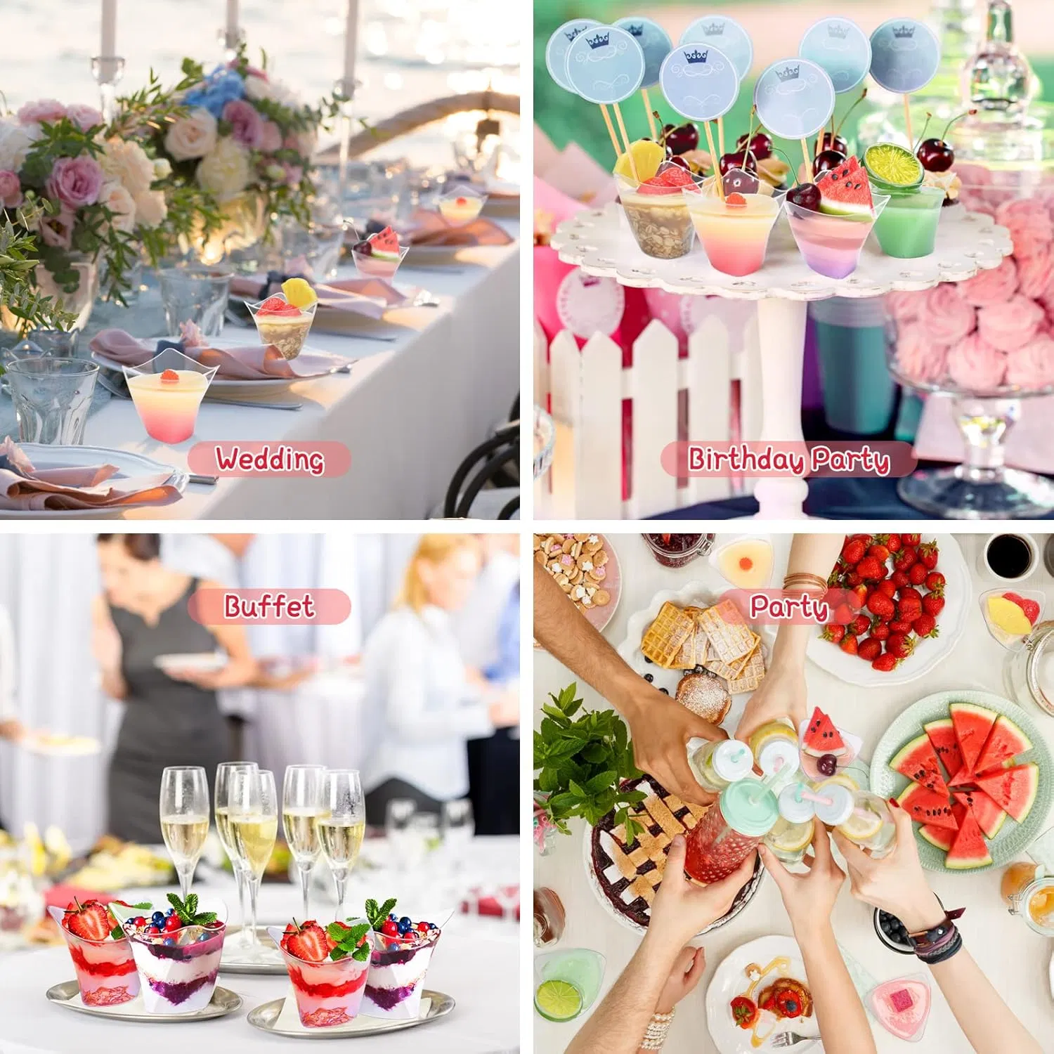 Disposable Plastic Dessert Cups 4.5 Oz Mini Clear Cups Spoons Triangular Parfait Appetizer Tumbler Mousse Fruit