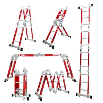 Multi-Function Four-Fold Adjustable Electric-Insulated Fiberglass Ladder