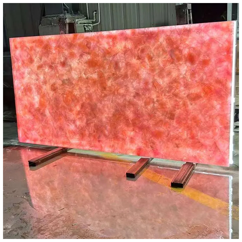 Semi Precious Rose Pink Crystal Quartz Slabs for Countertops and Wall Tiles