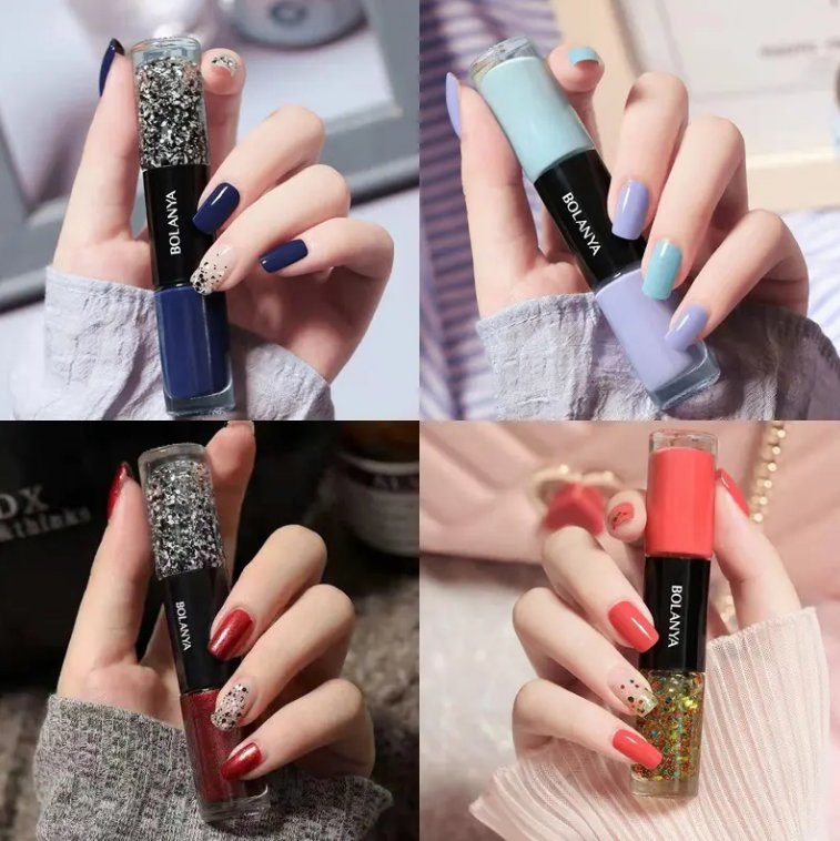 Double-Headed 2 in 1 Water Based Air Dry Nail Polish Eco-Friendly Matte Organic Long Lasting Gel Nail Polish Non-Peelable 3D Glitter Lasting Nail Gel Polish