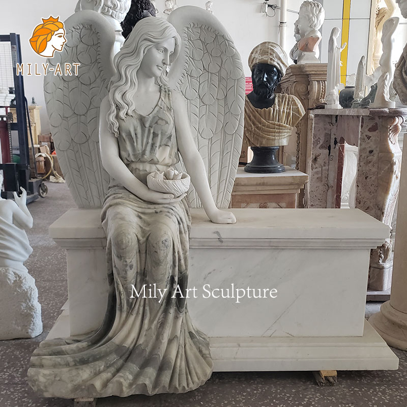 Custom Sitting Angel White Marble Tombstone Cemetery Headstones