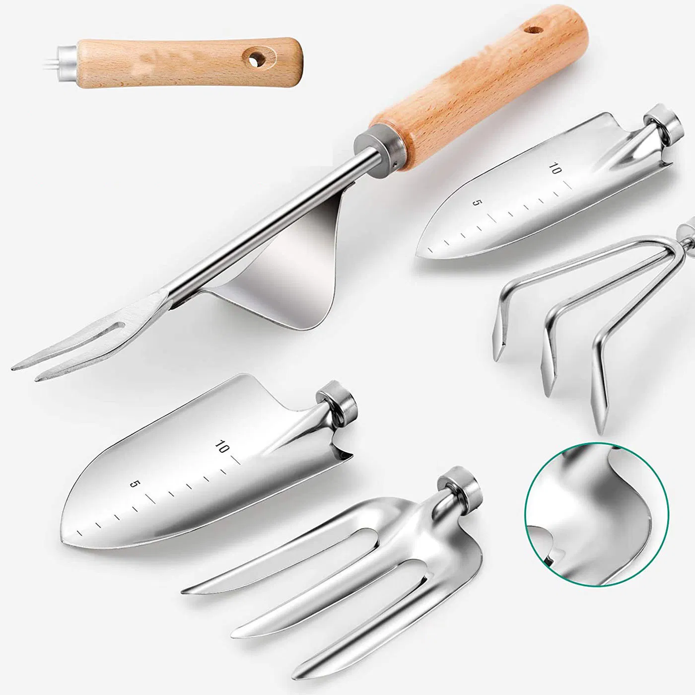 Wooden Handle Stainless Steel Gardening Planting Flowers Kettle Garden Tool Set