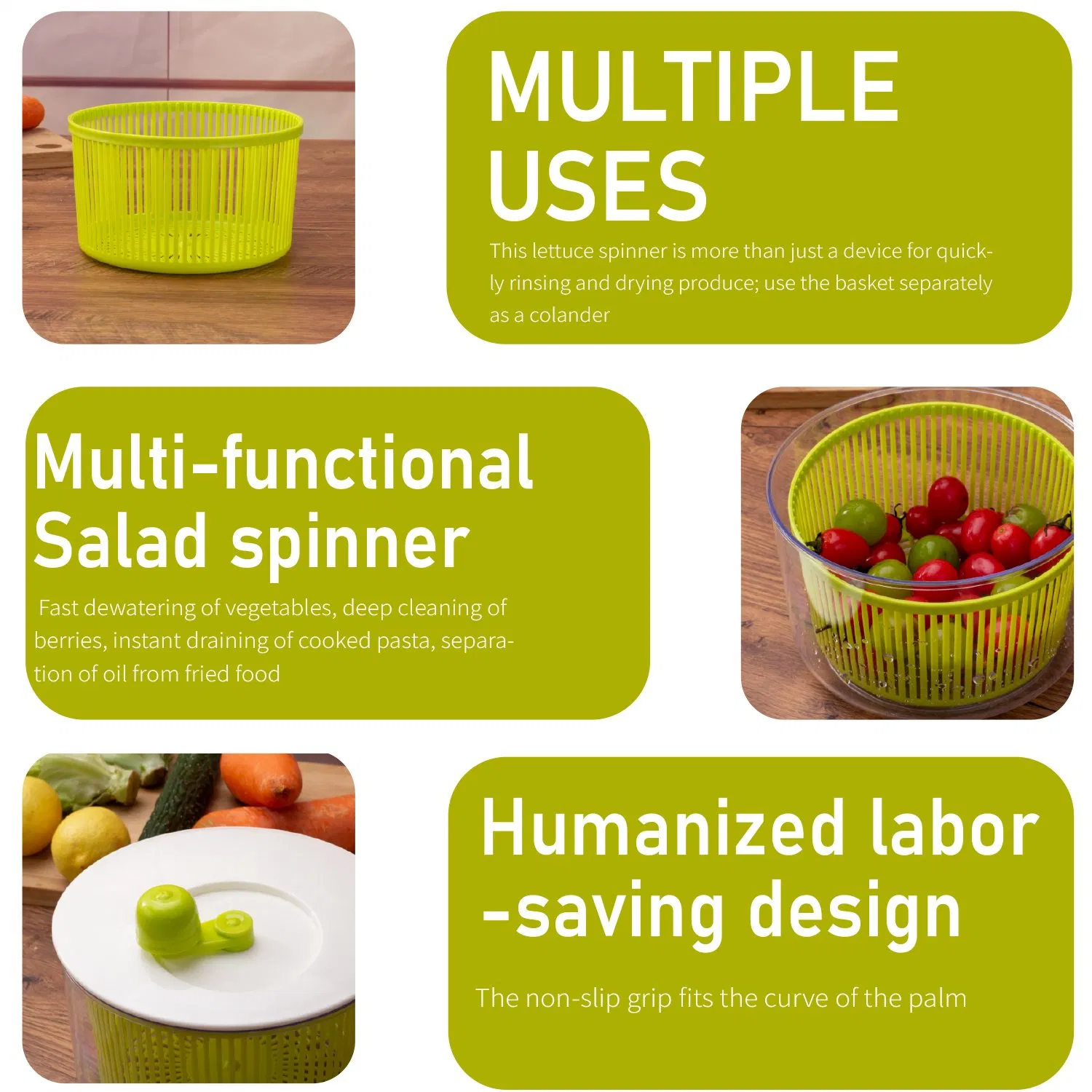 Efficient Salad Spinner Bowl for Washing and Drying Lettuce and Vegetables, Easy Brake System