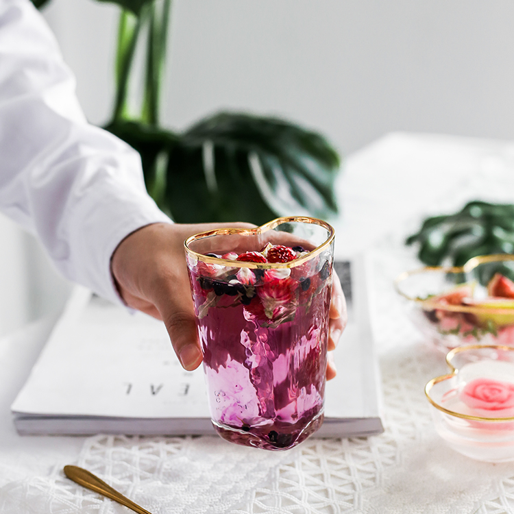Glass Salad Bowl, Heart-Shaped Fruit Dessert Glass Bowl
