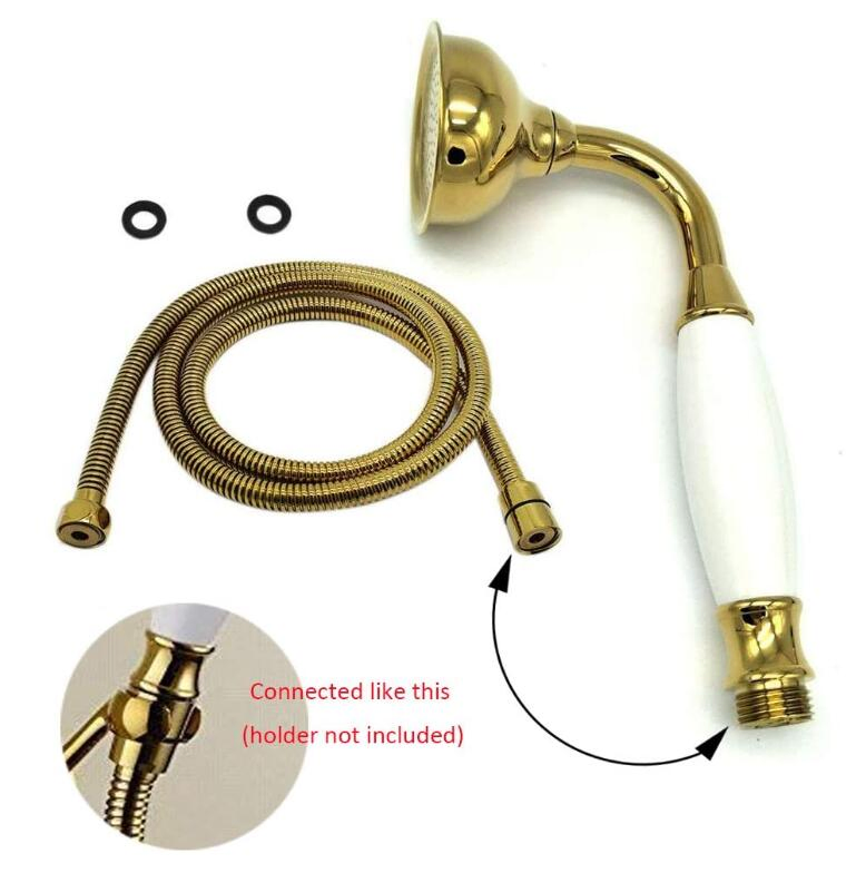 New Brass Ceramics Telephone Handheld Shower Head with Hose Retro Style Gold Finish (Shower head + hose, Gold)