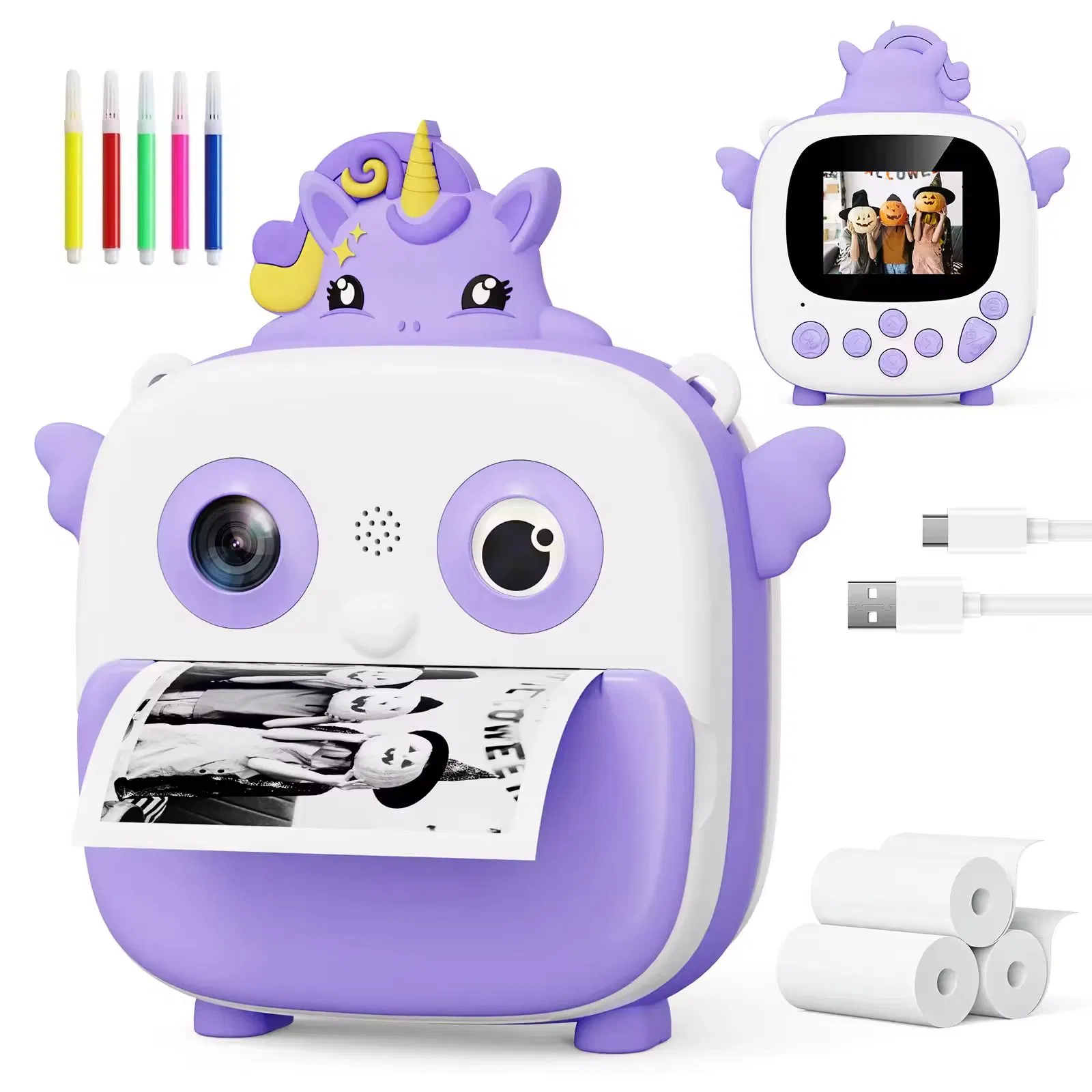 2inch Silicone Material 1080P 16X Zoom Children Toy Dual Lens with Instant Printer Kids Camera