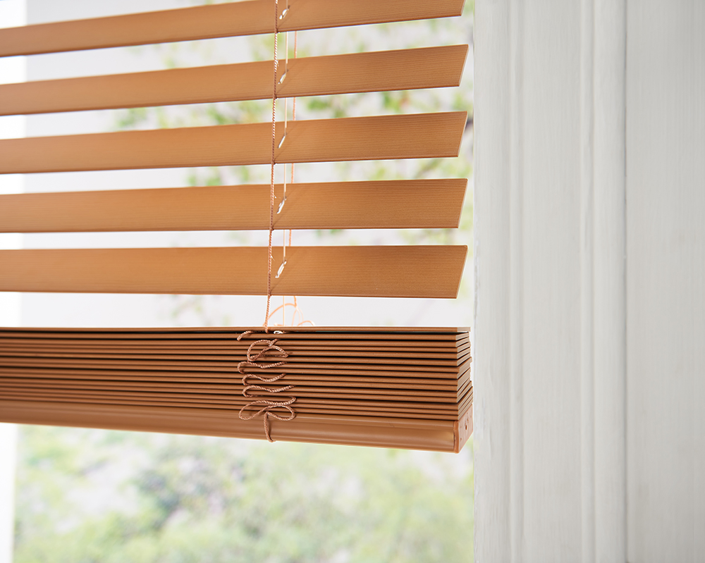 2 Inch Embossed Surface Slats Fauxwood/PVC Light Coffee Color Window Blinds