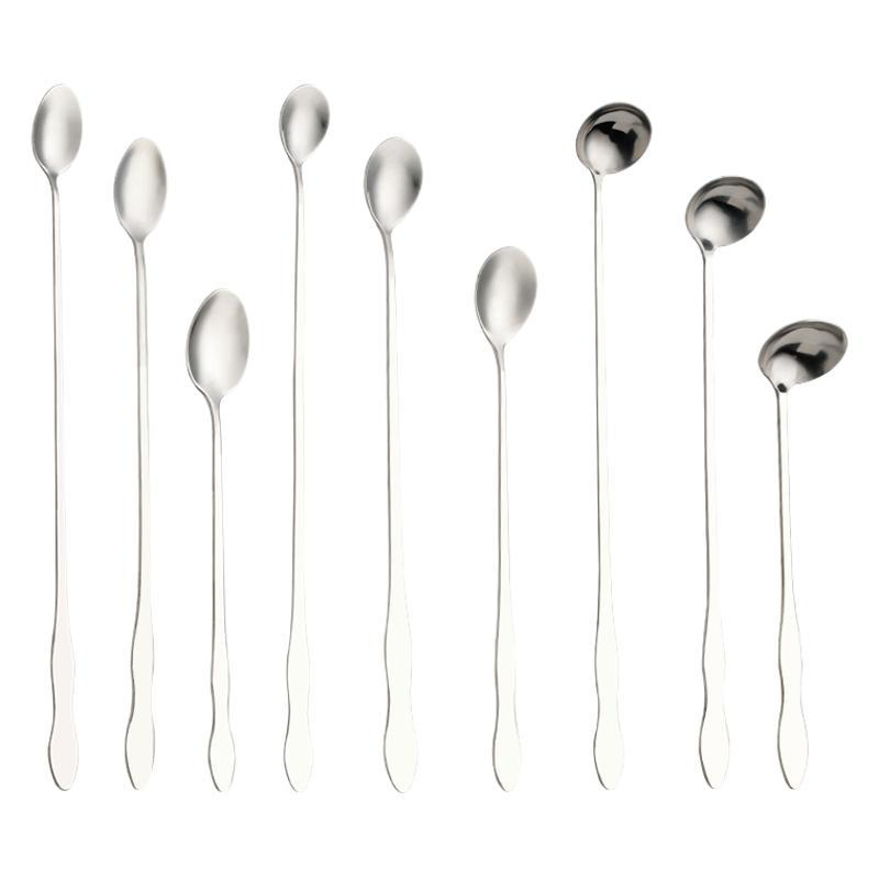 Stainless Steel Gourd Ice Long Spoon Round Spoon Coffee Stirring Spoon Milk Tea Shop Spoon Bar Cocktail Mixing Spoon