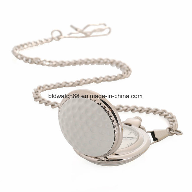Custom Japan Quartz Movement Golf Ball Silver Pocket Watch with Chain
