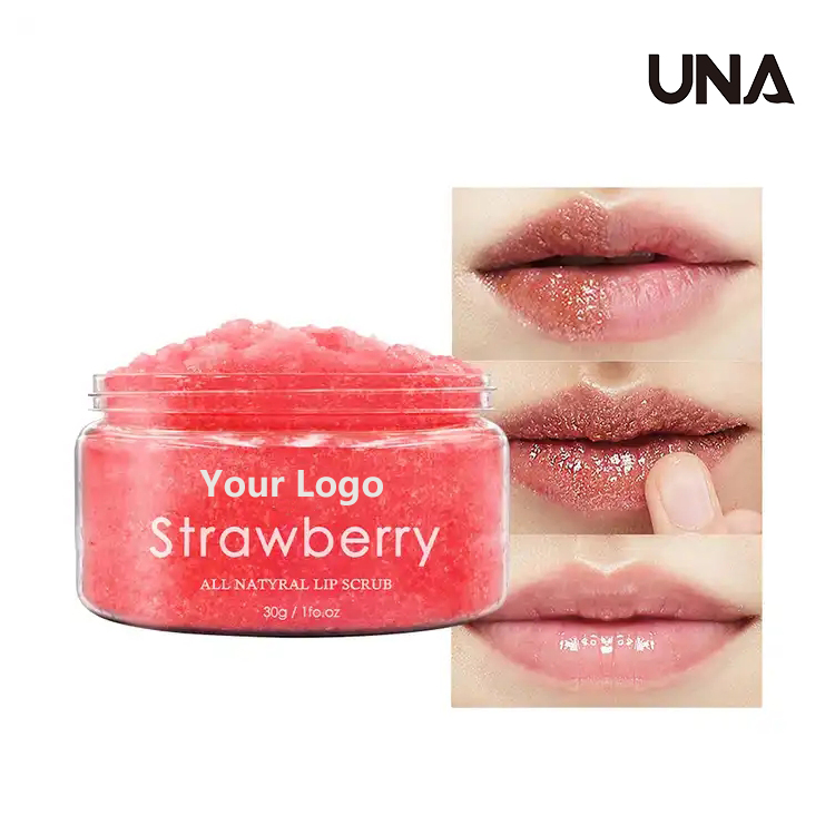 Private Label 100% Organic Vegan Lightening Lip Lines Exfoliator Pink Strawberry Sugar Lip Scrub for Dry Lip
