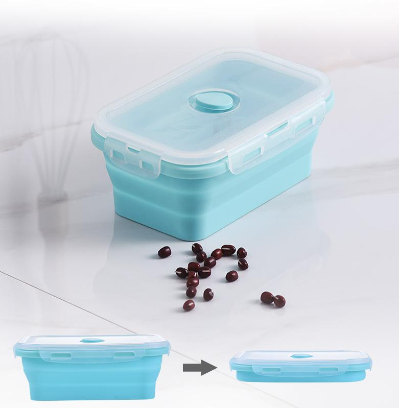 Outdoor Silicone Portable Folding Lunch Box for Travel, Microwave Bento Box, Kitchen Refrigerator Storage Fresh-Keeping Box, Retractable Box