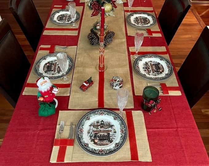 Handmade Country House Table Runner and Burlap Placemats for Christmas