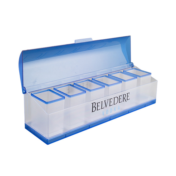 6 Tray Plastic Garnish Station with Lid Condiment for Bartending