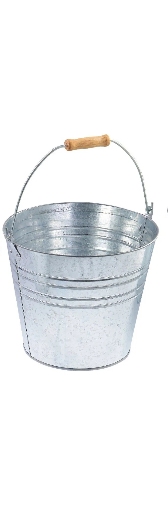 12L Heavy Metal Craft Natural Galvanized Steel Pail with Handle, Silver, Round Bucket for Hotels, Hospitals