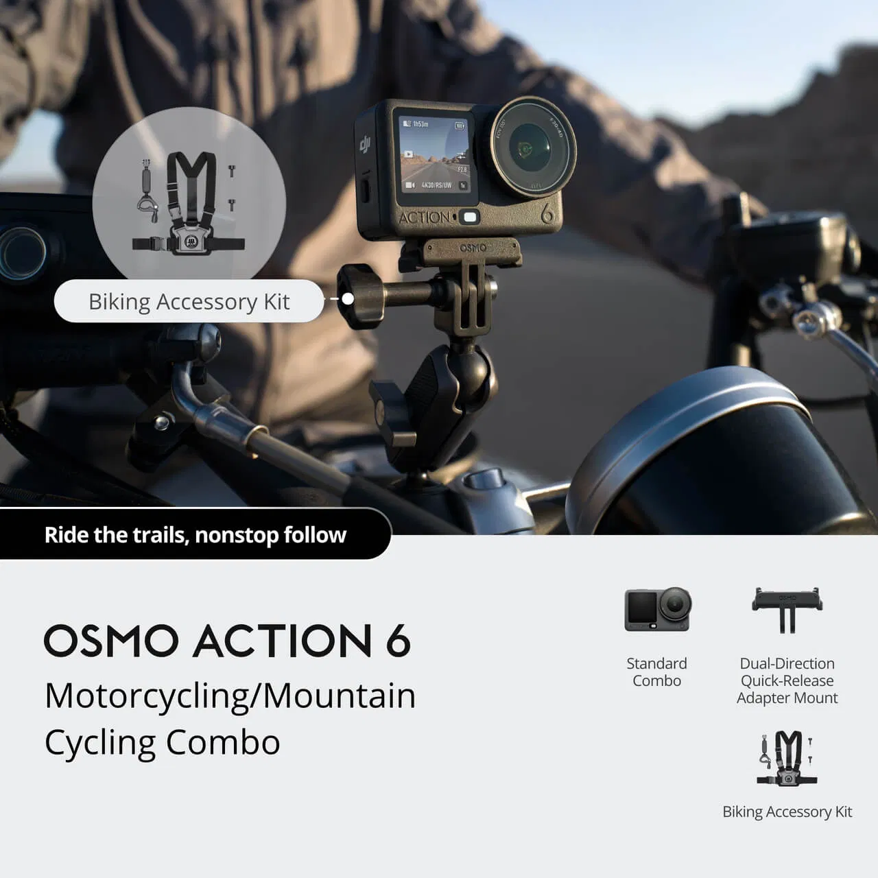 DJ Osmo Action 6 (Motorcycling Cycling) 4K Action Camera Flagship Variable Aperture 1/1.1 Inch Sensor Waterproof