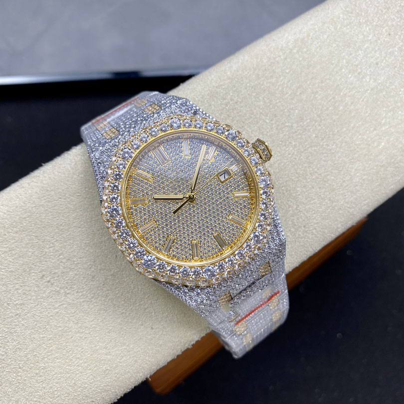 Vvs Moissanite Diamond Waterproof Mechanical Watch 41mm Full White Glass Brass Pointer Hidden Top Designer Mechanical Watches