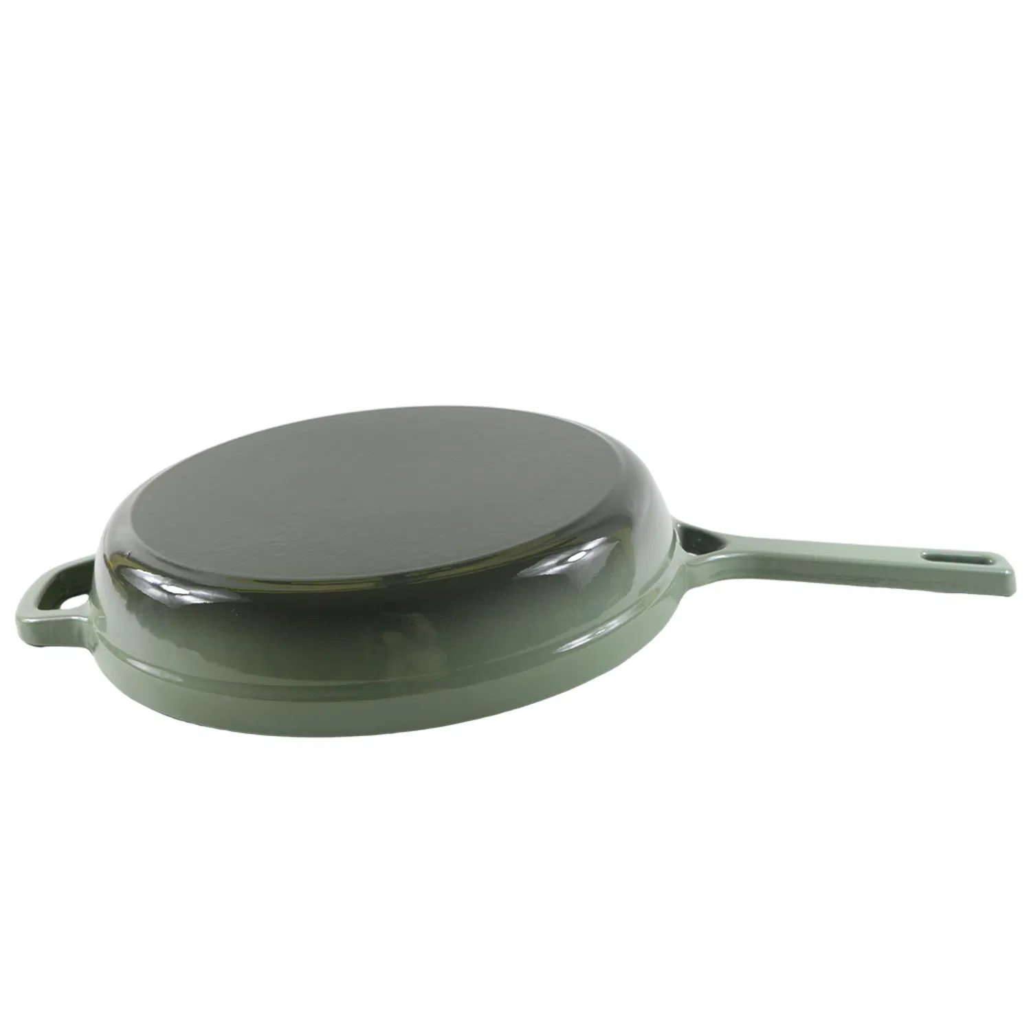 Enameled Cast Iron Round Fry Pan in Sage Green with Helper Handle for All Cooktops Frying Pan