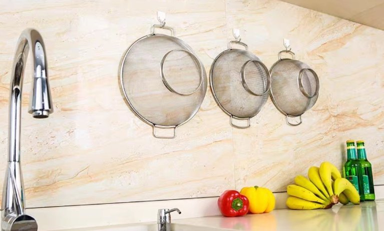 Household Suspender Ring Stainless Steel Vegetable Washing Double Ear Round Net Basket