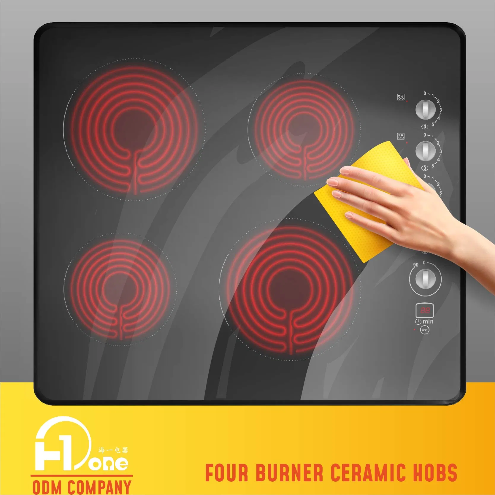 60cm Built-in Ceramic Hob with 4 Fast Heat Zones and Side Rotary Controls