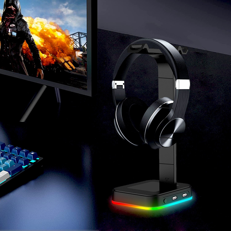 RGB Gaming Headset Stand with 2*2.0 USB Hub