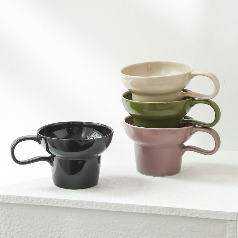 Ancient Style Wide Mouth Solid Color Retro Ceramic Coffee Cup Latte Cup Home Office Cup Wholesale Can Print Logo