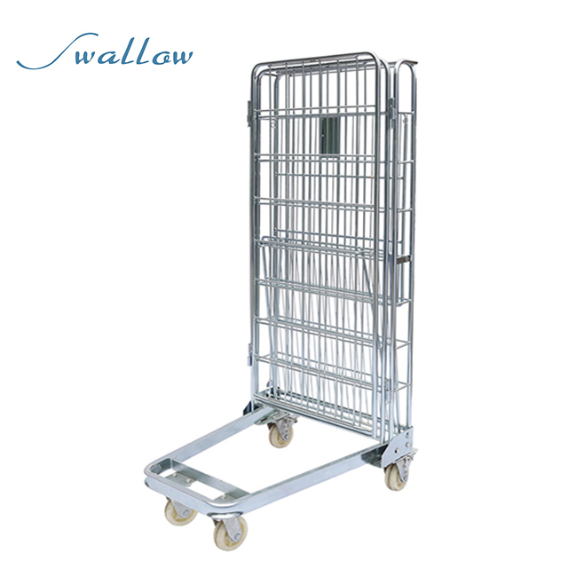 Galvanized Transport Collapsible Wire Mesh Laundry Cage Trolley