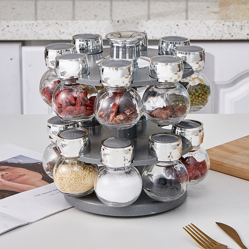 Small Spice Bottle for Kitchen Supplies Glass Rotating Spice Jar
