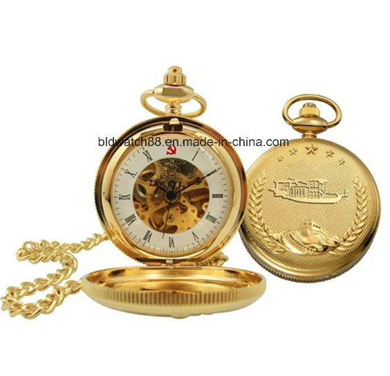 Custom Antique Gold Hand Wind Mechanical Pocket Watch for Men's Gift