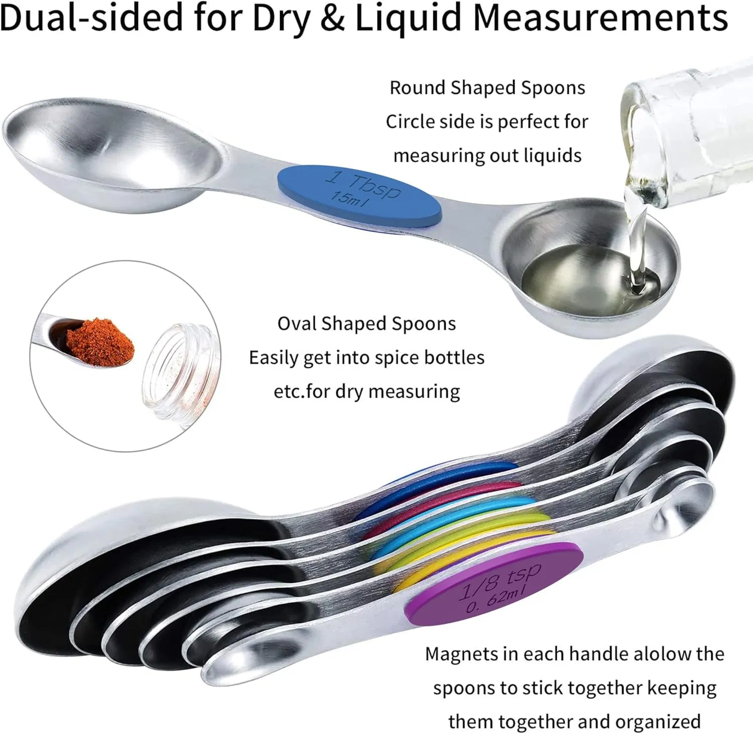 Measuring Cups and Magnetic Measuring Spoons Set, Stainless Steel Measuring Cups