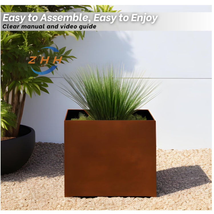 Corten Steel Planter Cube Square Shape for Outdoor
