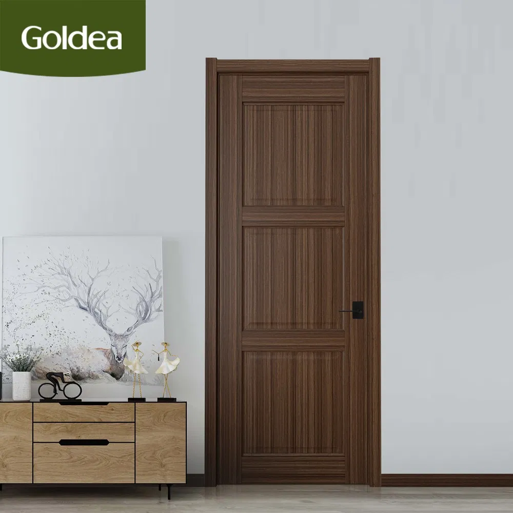 Goldea 39 Year Factory Wholesale Price Customized Modern Simple Design Strips Inlay Bedroom Hotel Interior Glass Solid Wood PVC Door