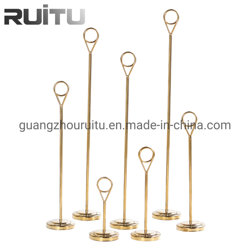 Custom Logo Restaurant Wedding Theme Business Name Card Clip Sign Holders Stand Support Metal Menu Holder Stainless Steel Gold Number Table Holders for Sale