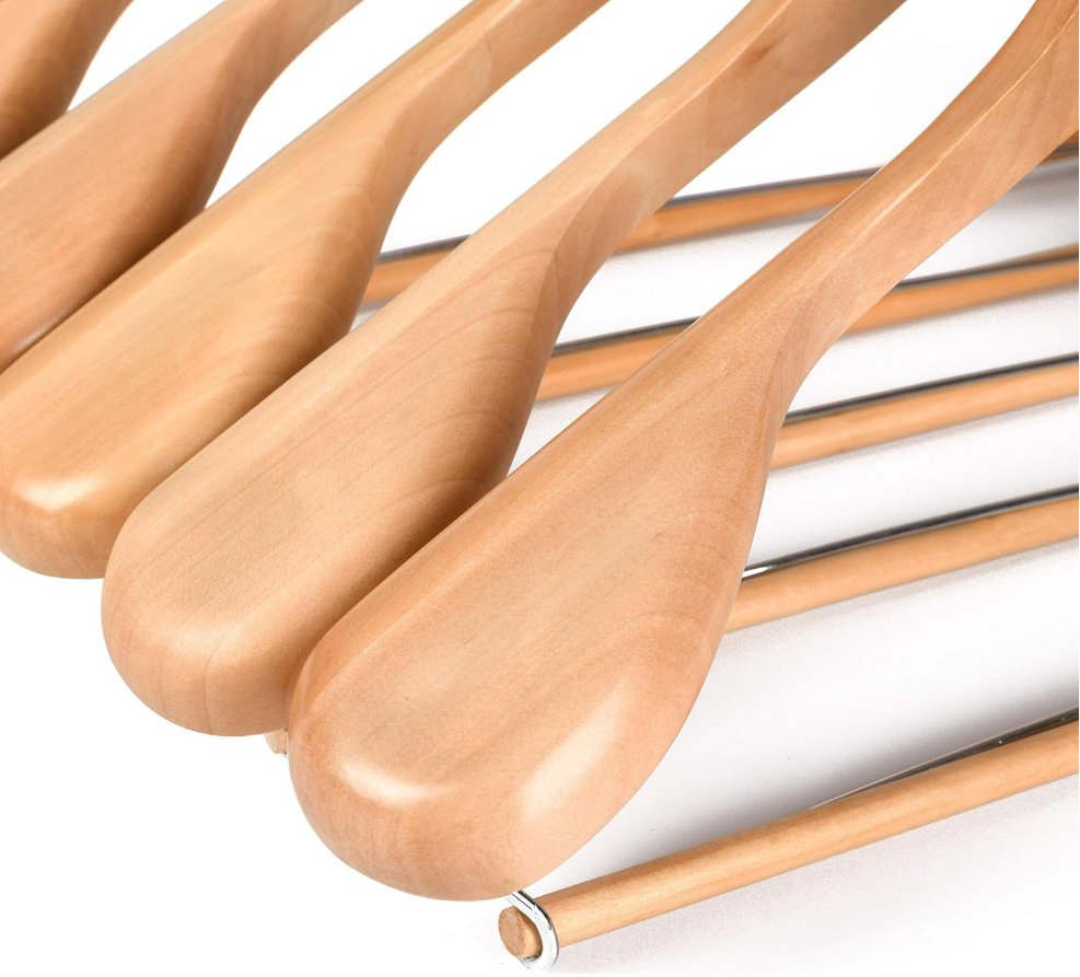 Smooth Natural Finish Wood Luxury Wide Shoulder Wooden Hangers 2 Pack