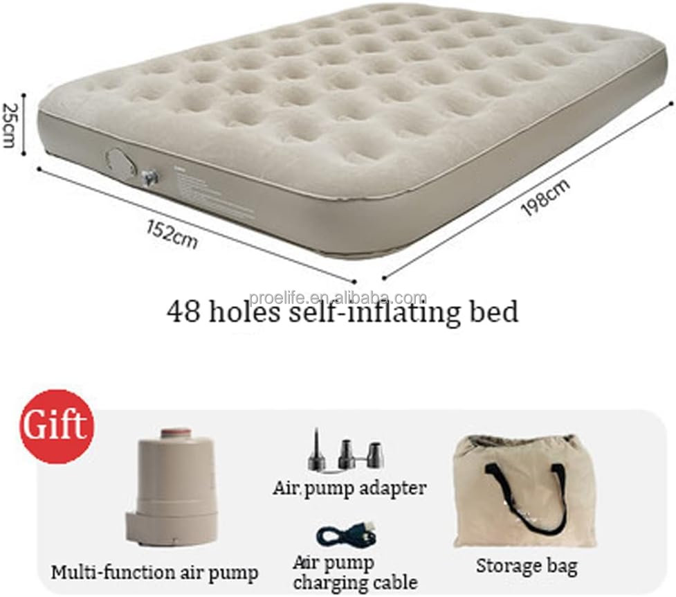 Матрас надувной флокированный с подушками для кемпинга и путешествий