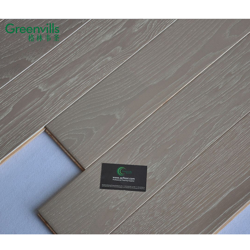 Grey Handscraped Surface American Hickory Wood Flooring Nailed Down Floorboards