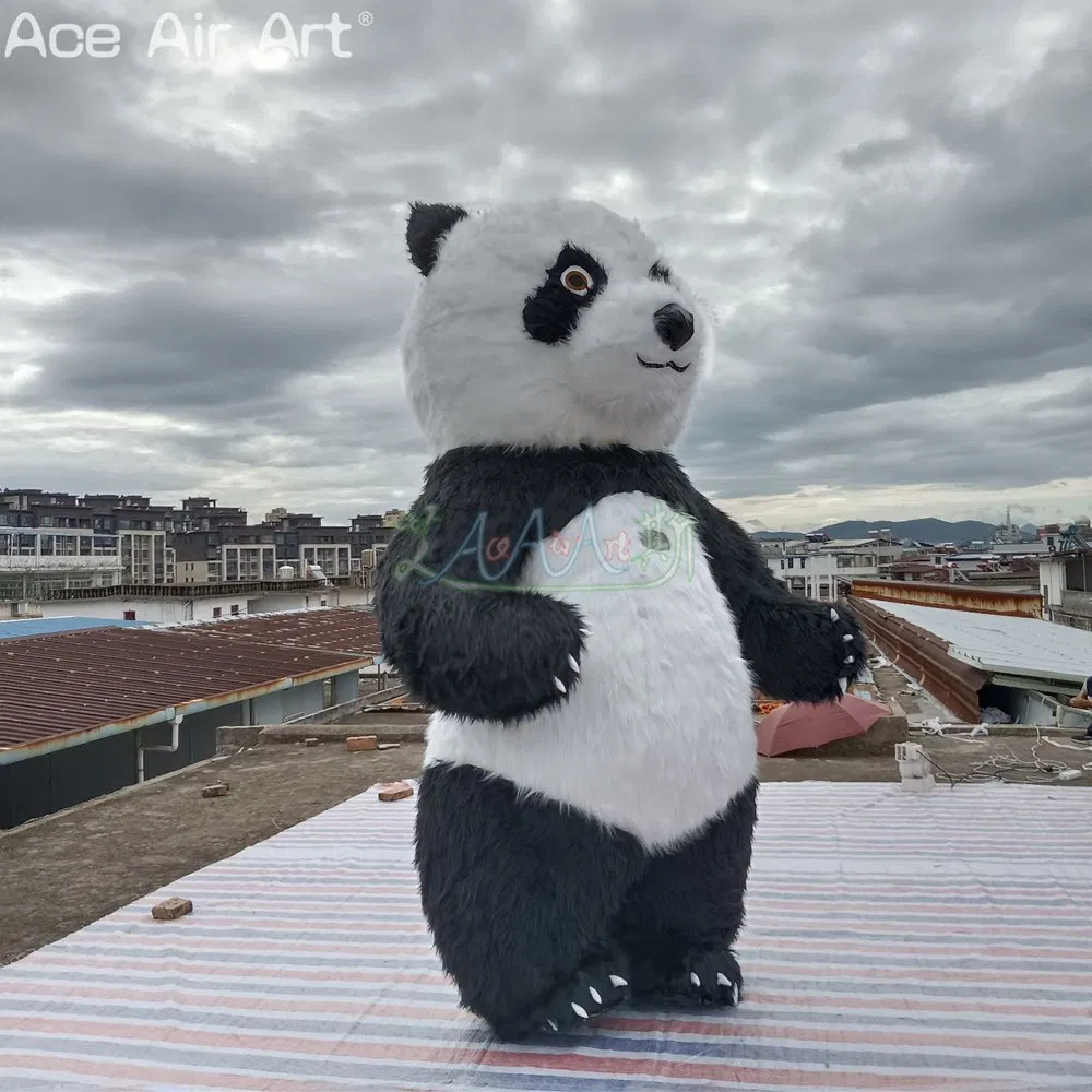 Advertising No Battery Inflatable Panda Mascot Costume Plush Stuff Walking Cartoon for Parada or Decoration