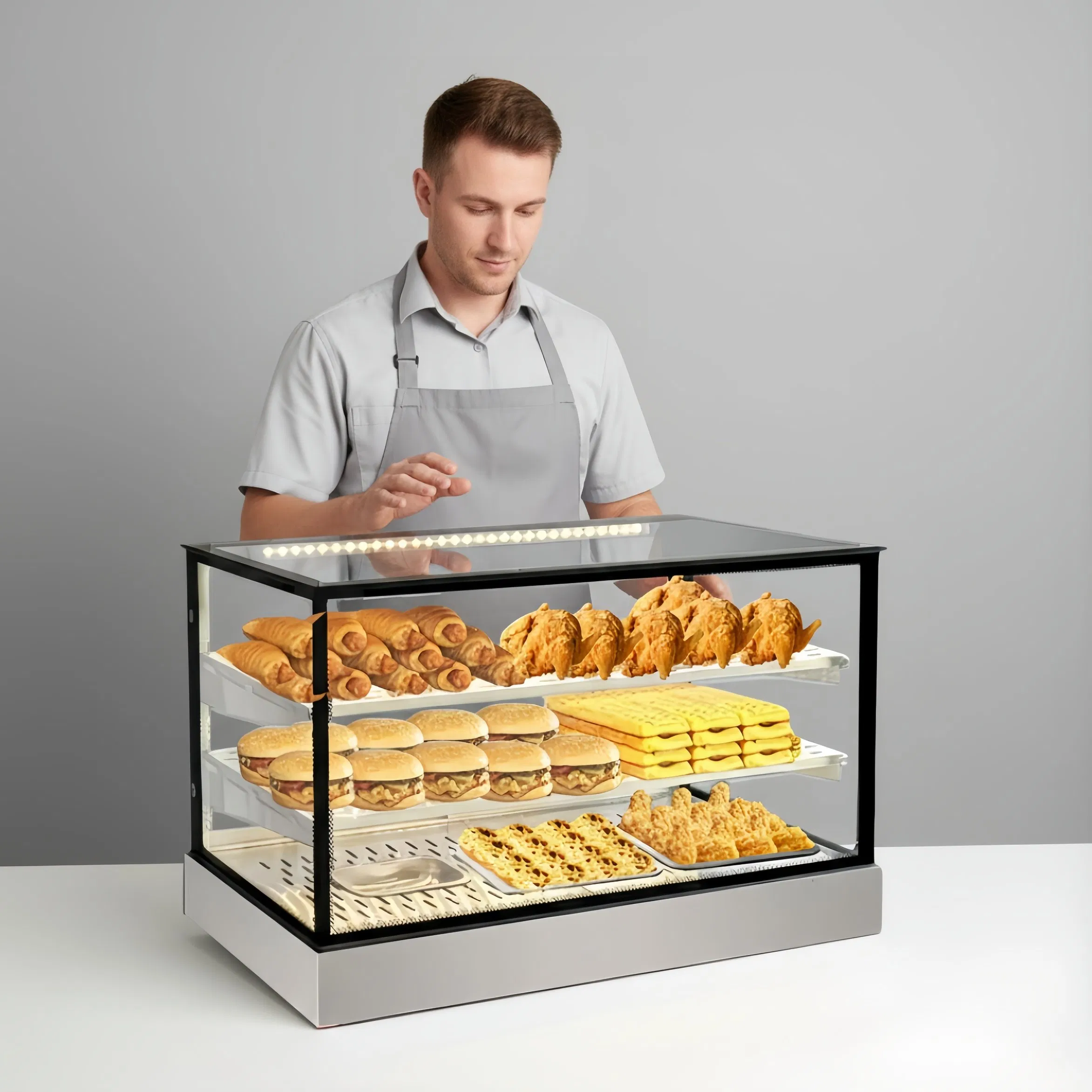 Electric Heating Heated Food Display Cabinet Stainless Steel for Restaurant