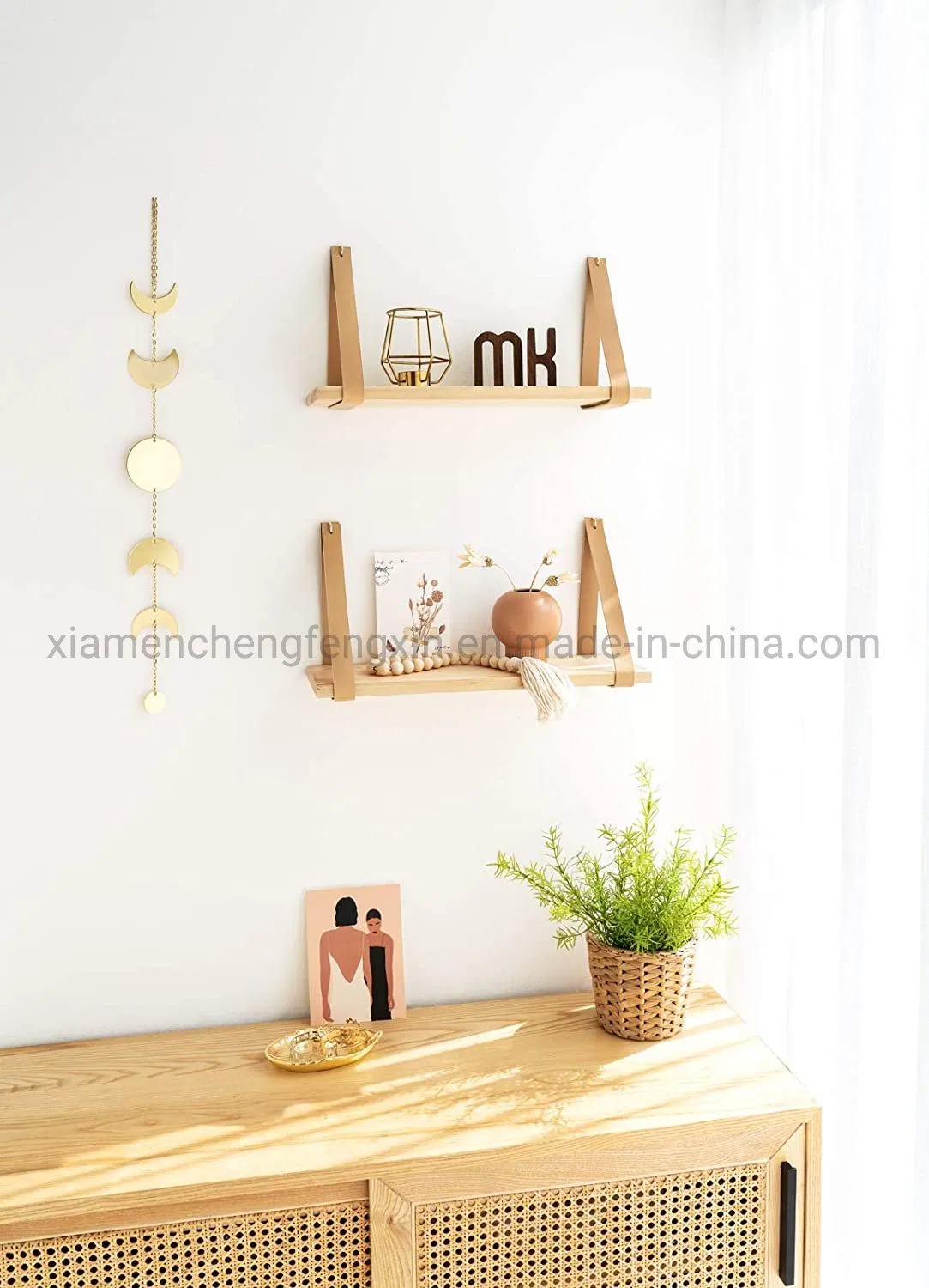Stylish Leather Strap Wall Shelves for Modern Home Decor