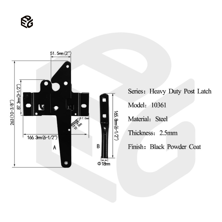 8" Multi-Point Locking Latch for Wildlife Parks & High-Impact Gates, Black Powder Coated Steel Bolt