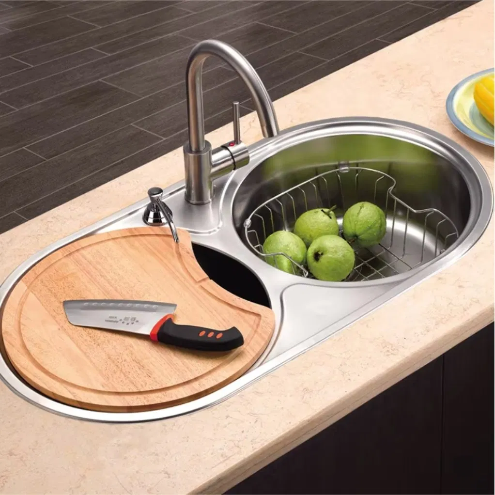 Stylish Double Bowl Round Satin/Matt Kitchen Sink in Premium Stainless Steel Design with CE and ISO9001, 14001 (BL-831)
